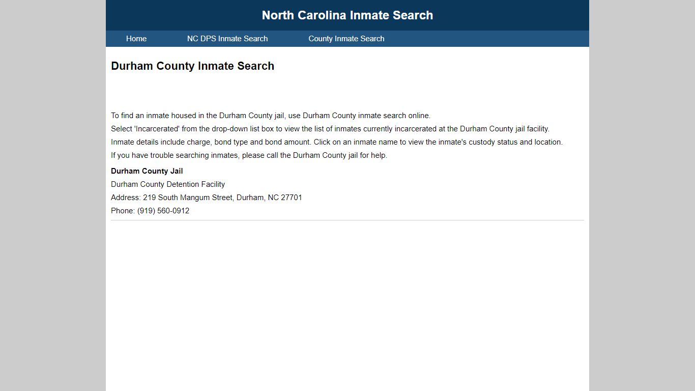 Durham County Inmate Search
