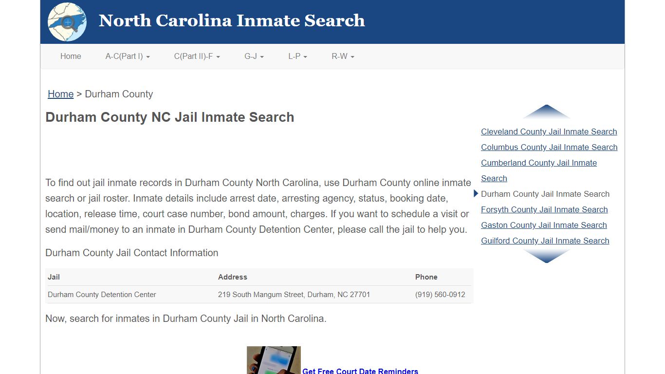 Durham County NC Jail Inmate Search